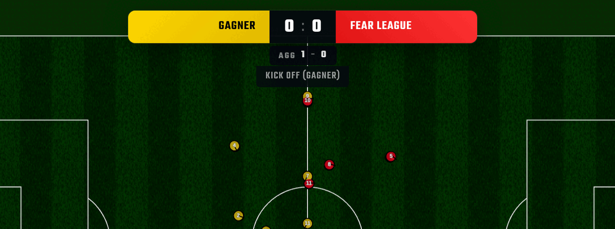 Leg 2 at kickoff: the leg's own score is 0-0 and the AGG chip carries leg 1's 1-0