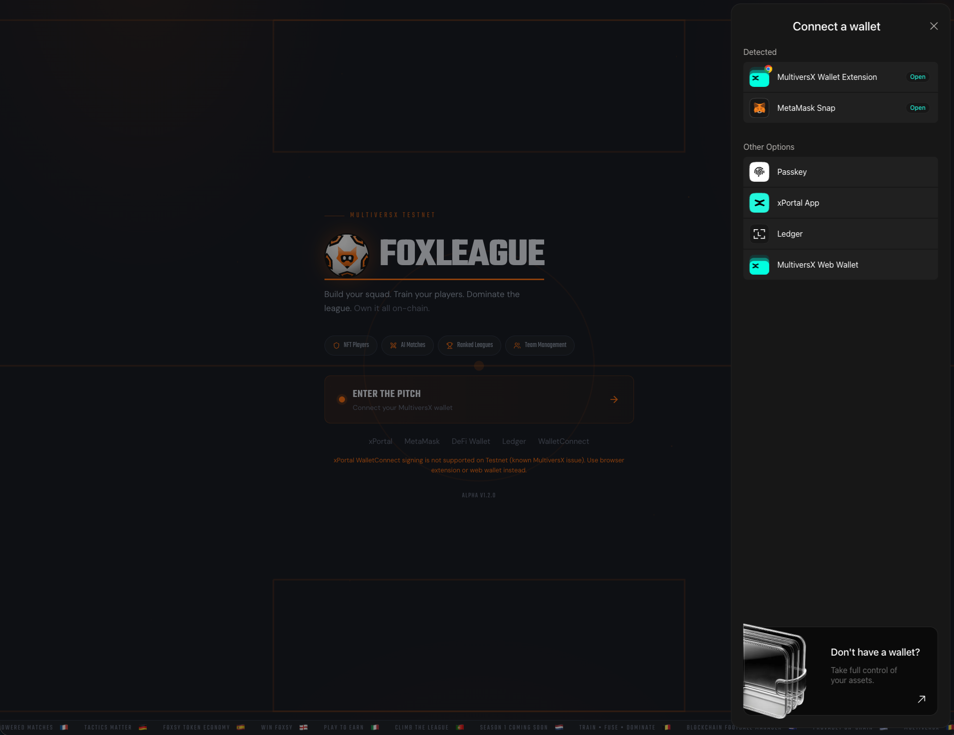 Wallet picker after ENTER THE PITCH
